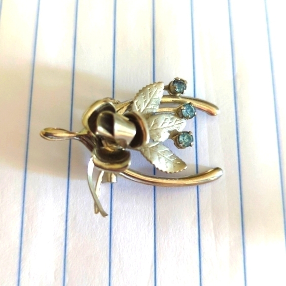 EUC Vintage Sterling Silver Pin Brooch Wishbone and Rhinestone - Picture 2 of 6